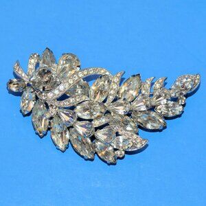 Vintage Eisenberg Ice Large Rhinestone Brooch Pin Prong Set Silver Tone Signed